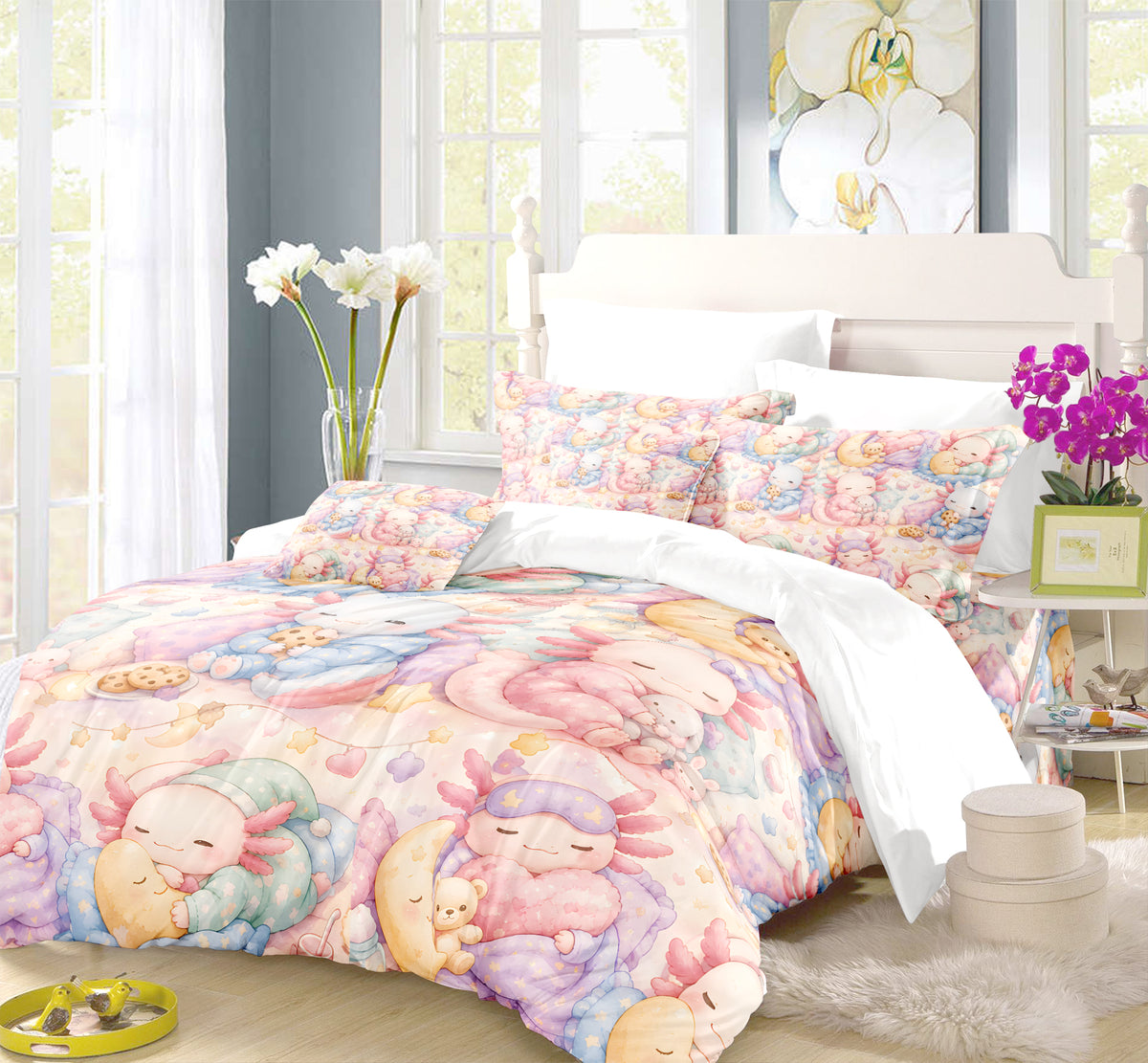 Sweet Kawaii Axolotl Duvet Cover Set - Print 30