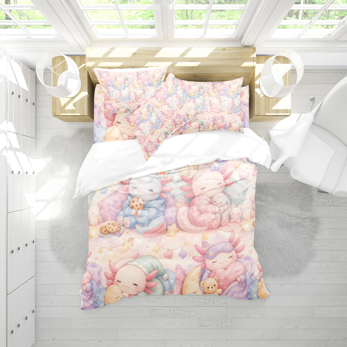Sweet Kawaii Axolotl Duvet Cover Set - Print 29