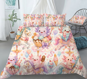 Sweet Kawaii Axolotl Duvet Cover Set - Print 33