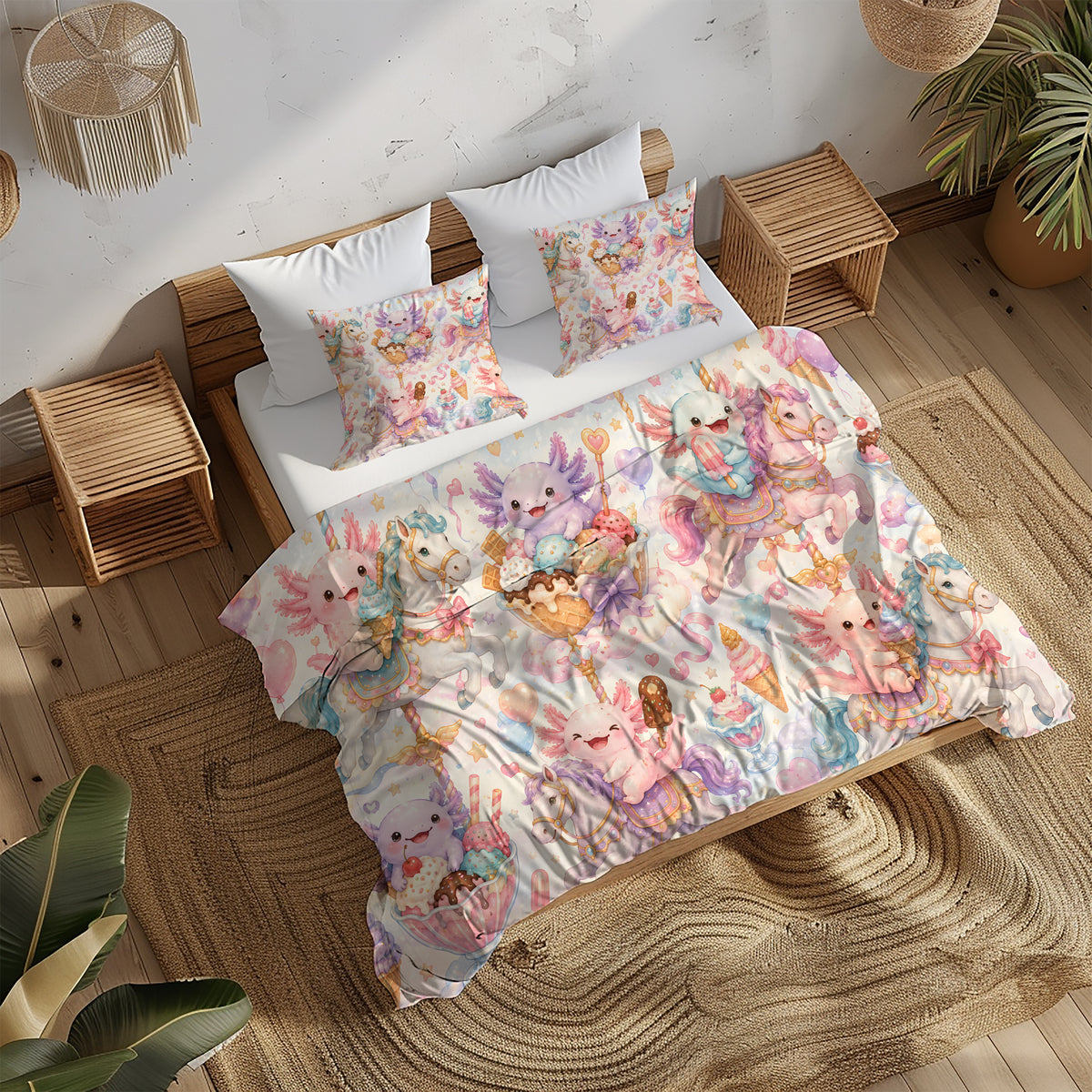 Sweet Kawaii Axolotl Duvet Cover Set - Print 32