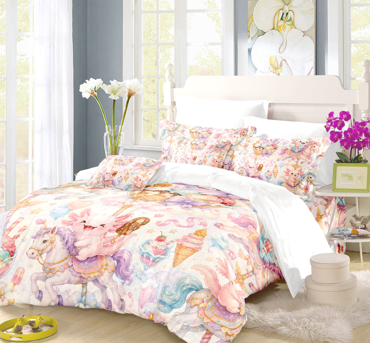 Sweet Kawaii Axolotl Duvet Cover Set - Print 36