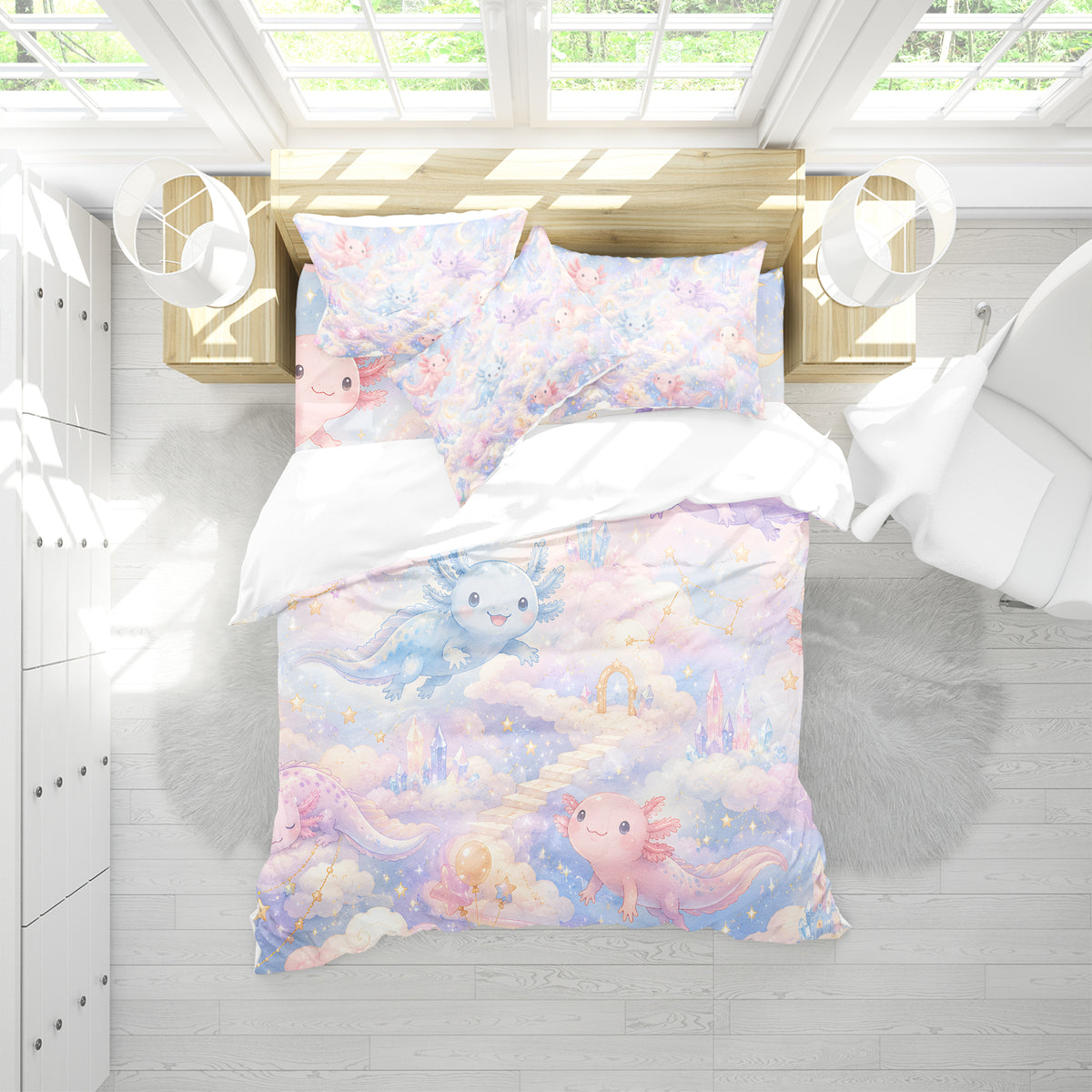 Dreamy Axolotl Fantasy Duvet Cover Set - Print 23
