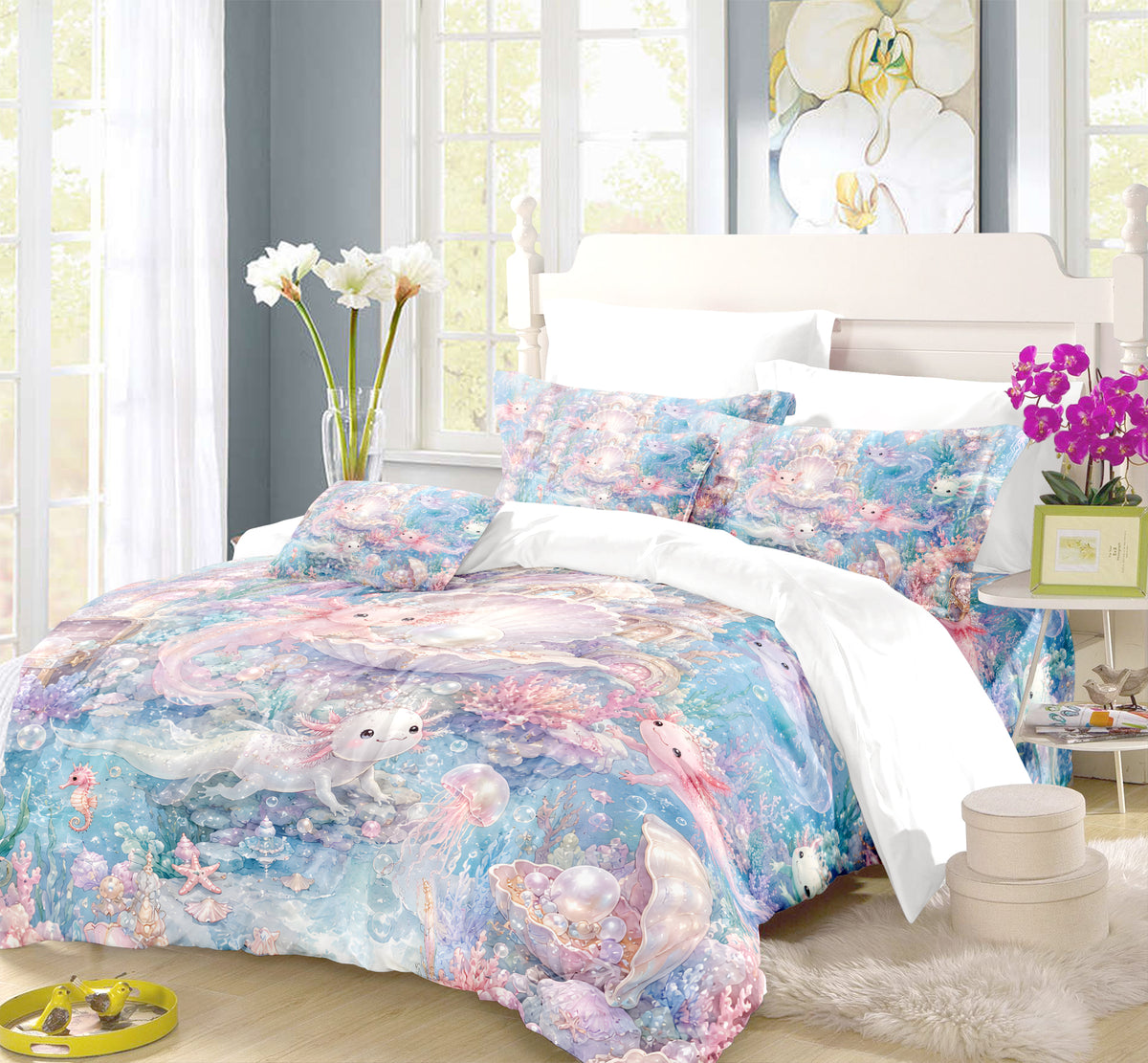 Dreamy Axolotl Fantasy Duvet Cover Set - Print 30