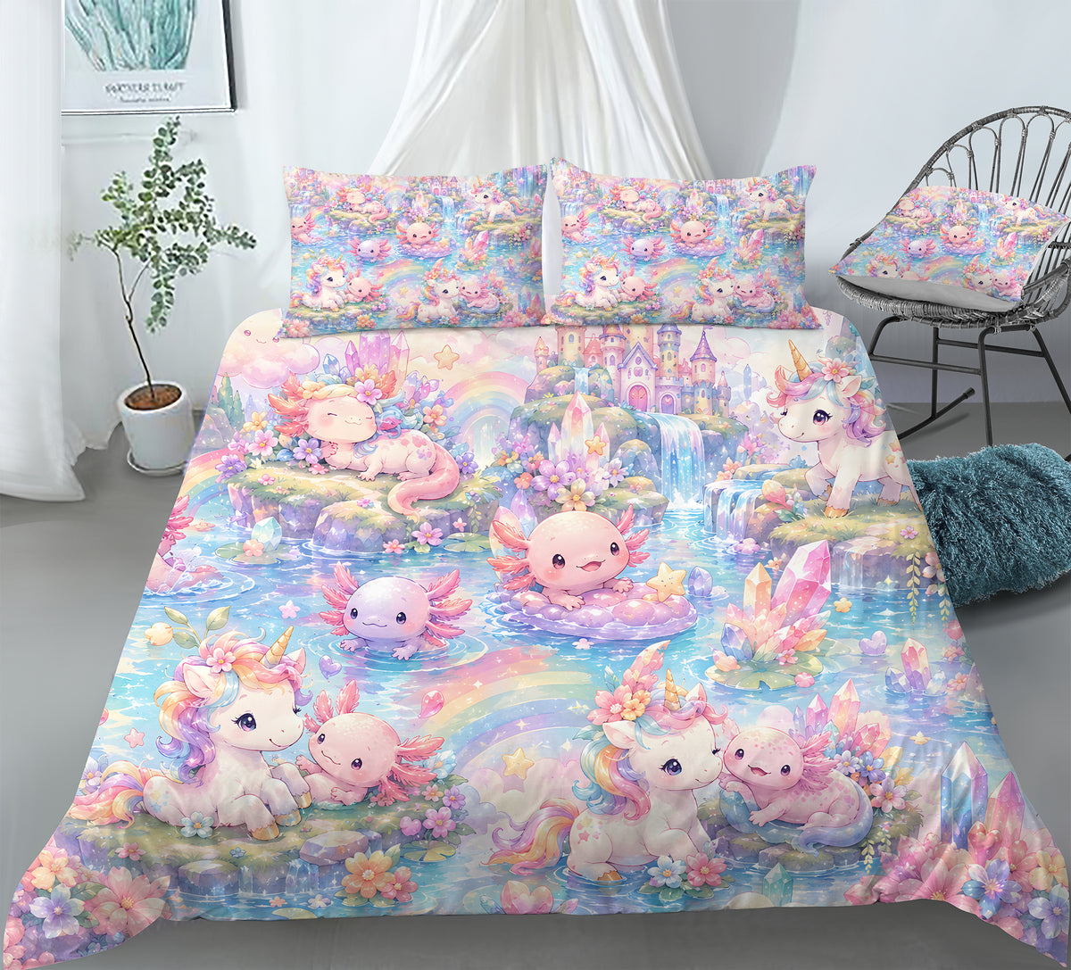 Dreamy Axolotl Fantasy Duvet Cover Set - Print 33