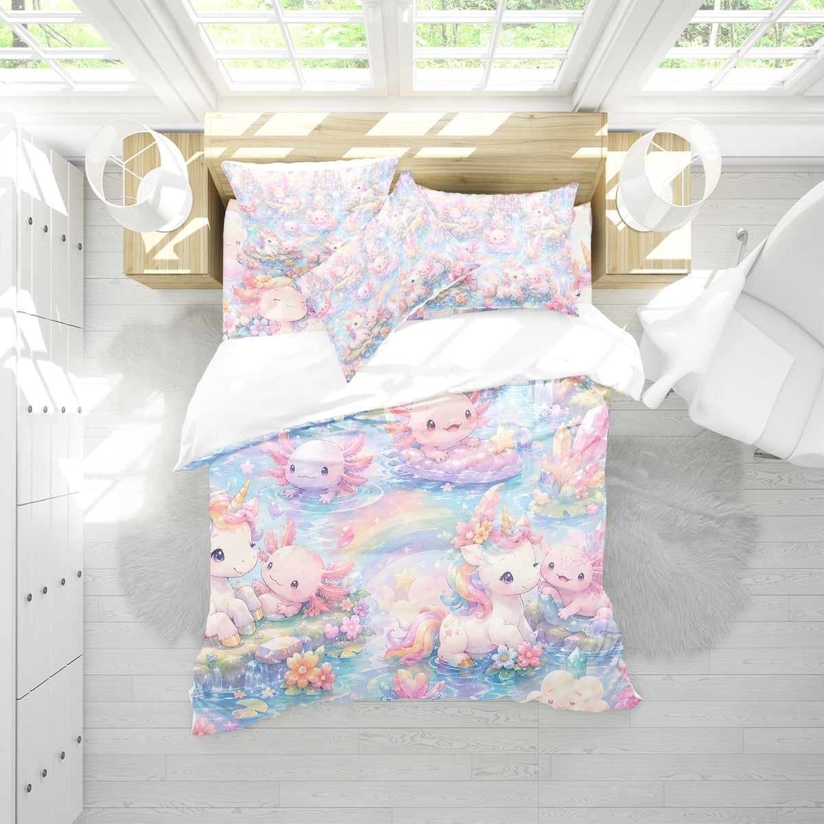 Dreamy Axolotl Fantasy Duvet Cover Set - Print 35