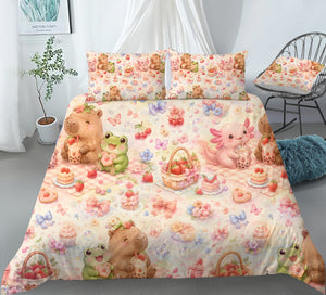 Axolotl Capybara Frog Duvet Cover Set - Print 3
