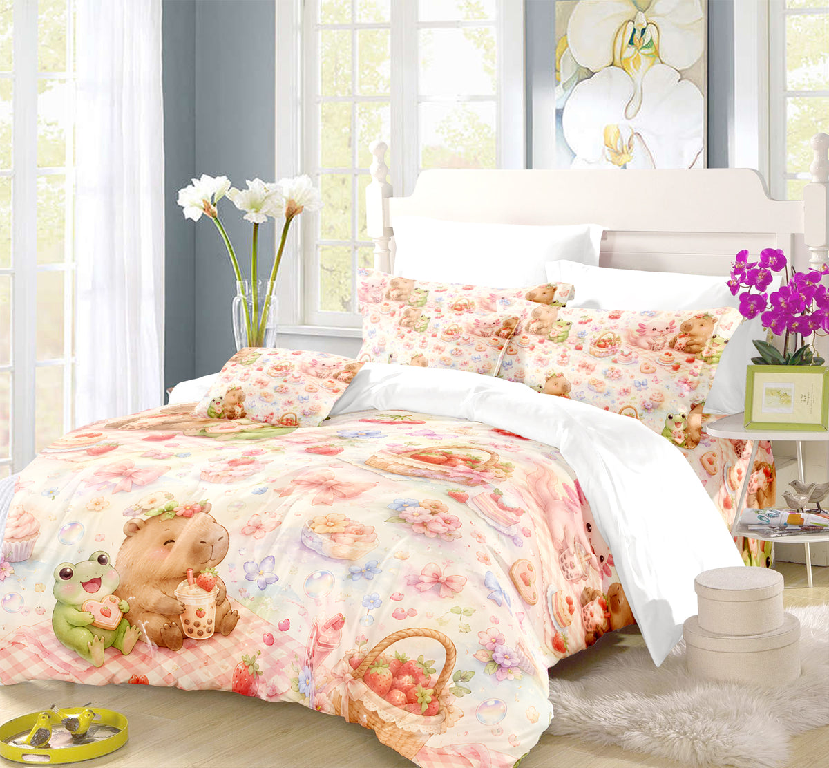 Axolotl Capybara Frog Duvet Cover Set - Print 6
