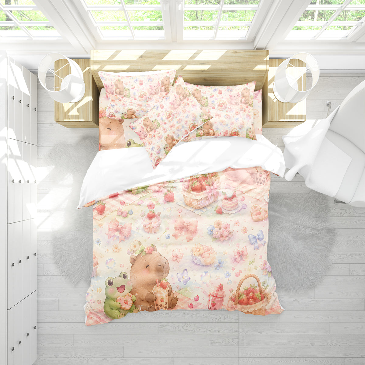 Axolotl Capybara Frog Duvet Cover Set - Print 5