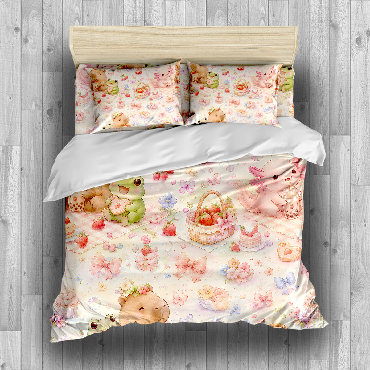 Axolotl Capybara Frog Duvet Cover Set - Print 1