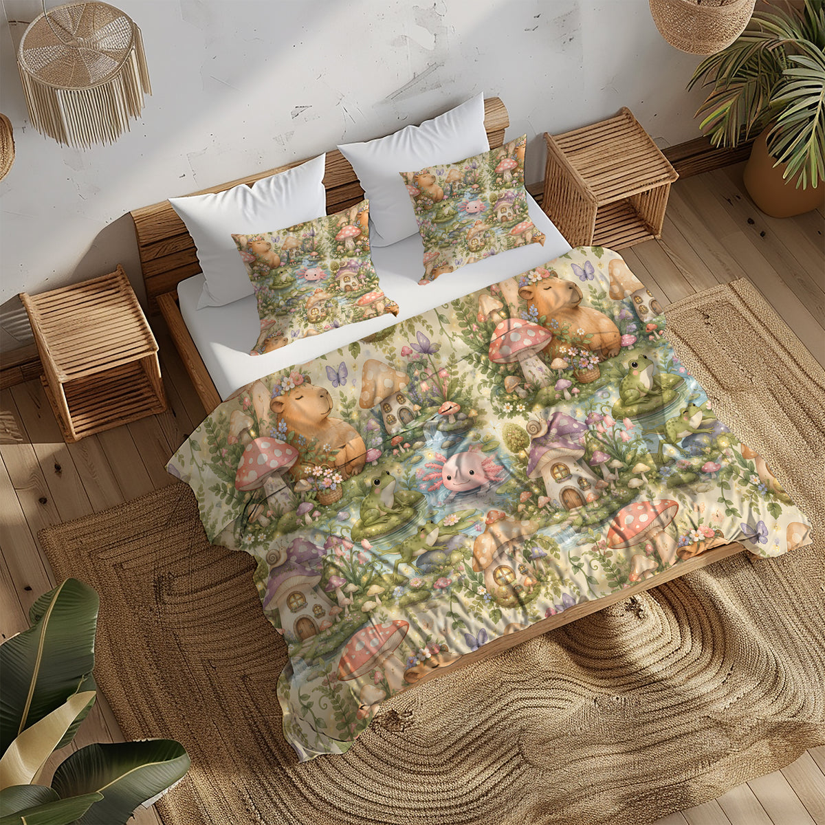 Axolotl Capybara Frog Duvet Cover Set - Print 8