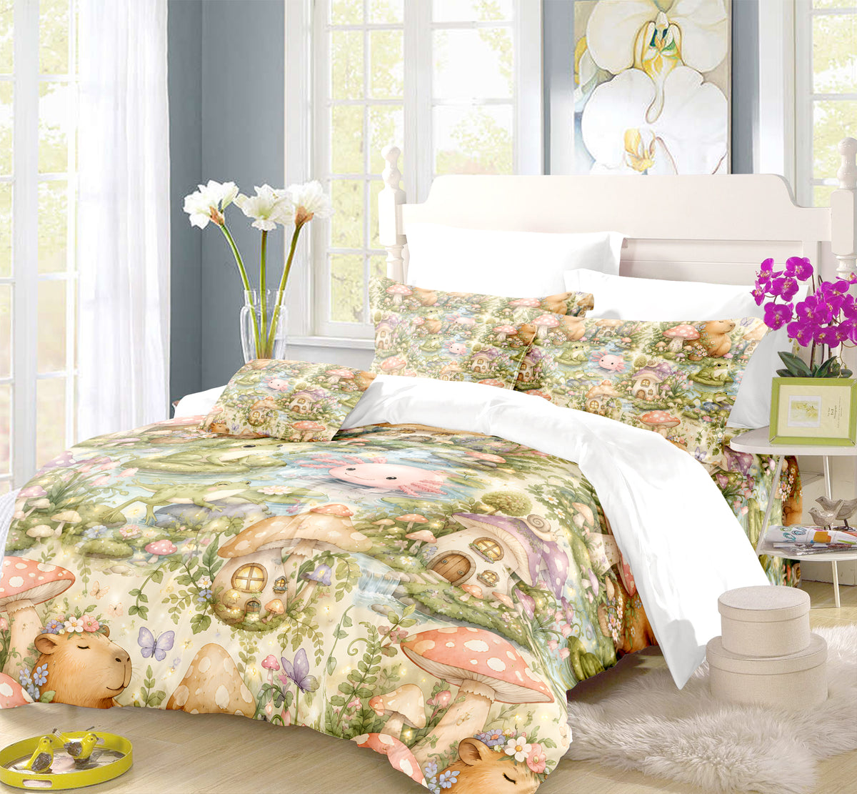 Axolotl Capybara Frog Duvet Cover Set - Print 12