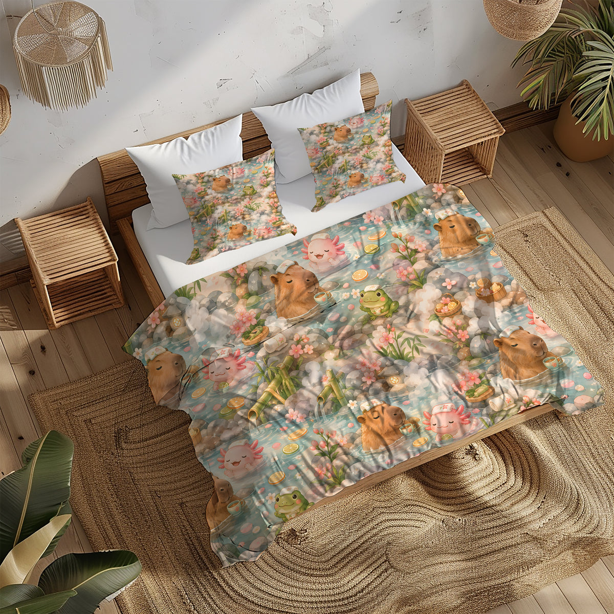 Axolotl Capybara Frog Duvet Cover Set - Print 20
