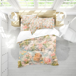 Axolotl Capybara Frog Duvet Cover Set - Print 23