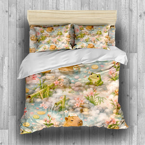 Axolotl Capybara Frog Duvet Cover Set - Print 19