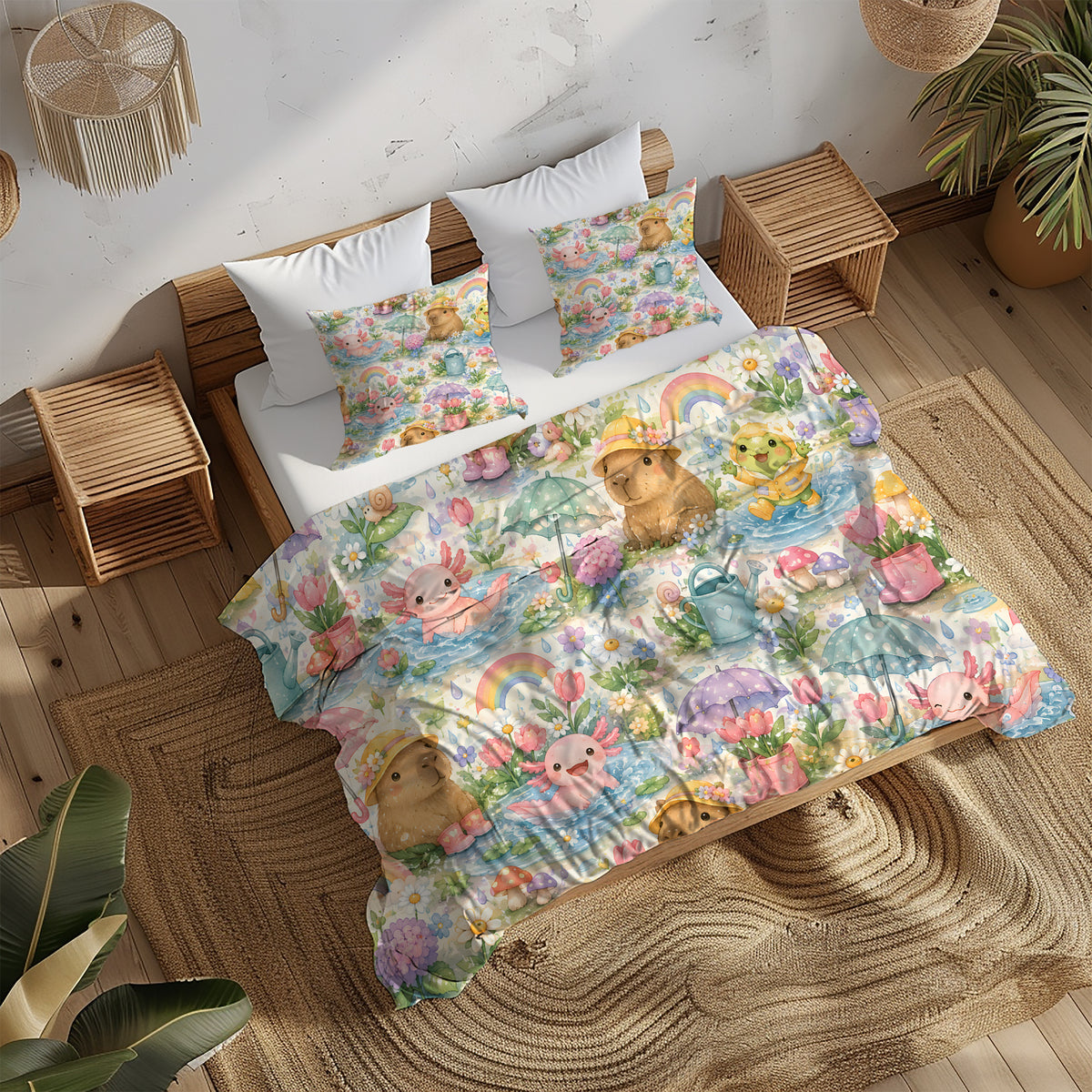 Axolotl Capybara Frog Duvet Cover Set - Print 26