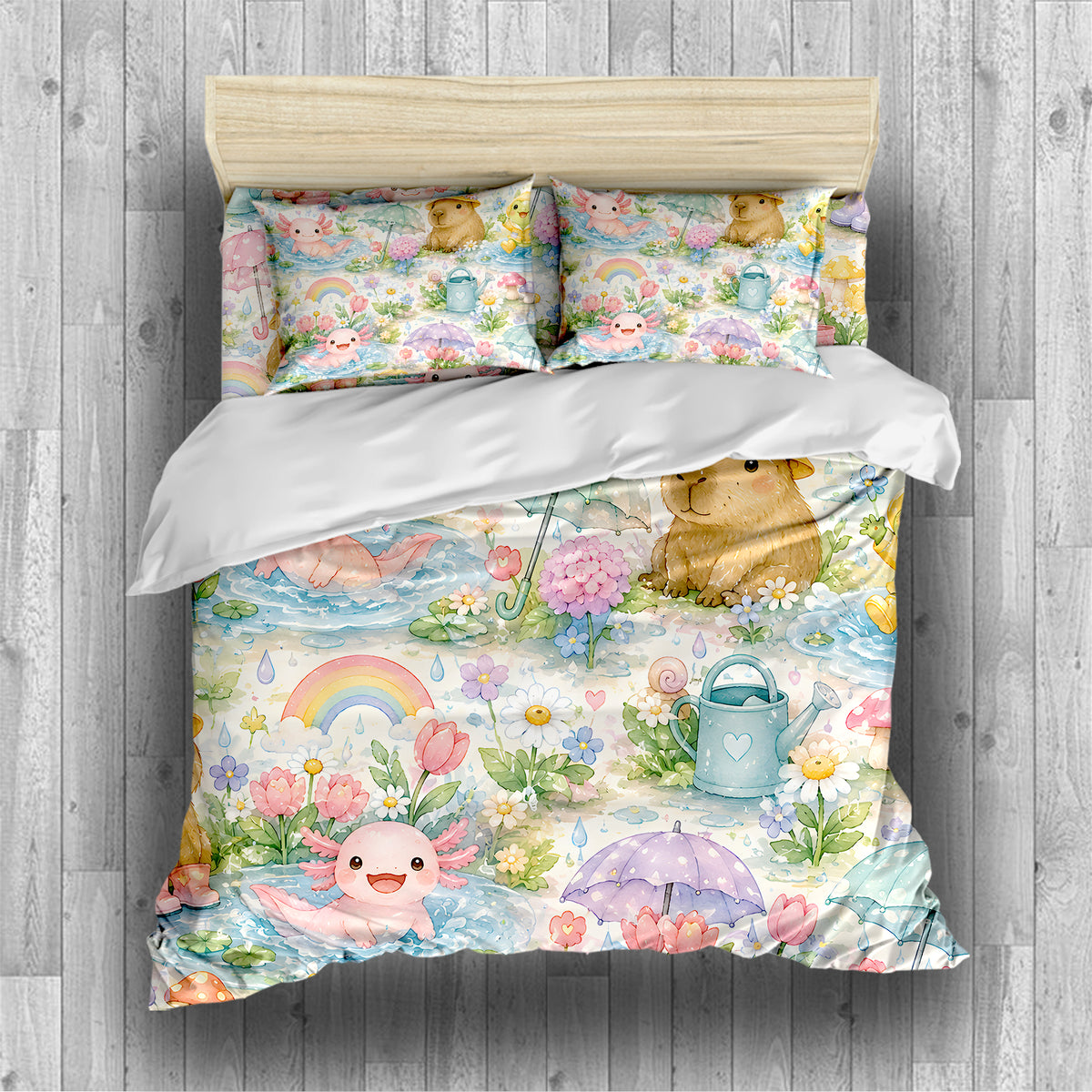 Axolotl Capybara Frog Duvet Cover Set - Print 25