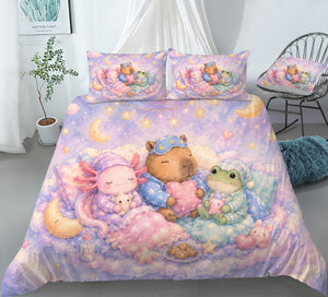 Axolotl Capybara Frog Duvet Cover Set - Print 33