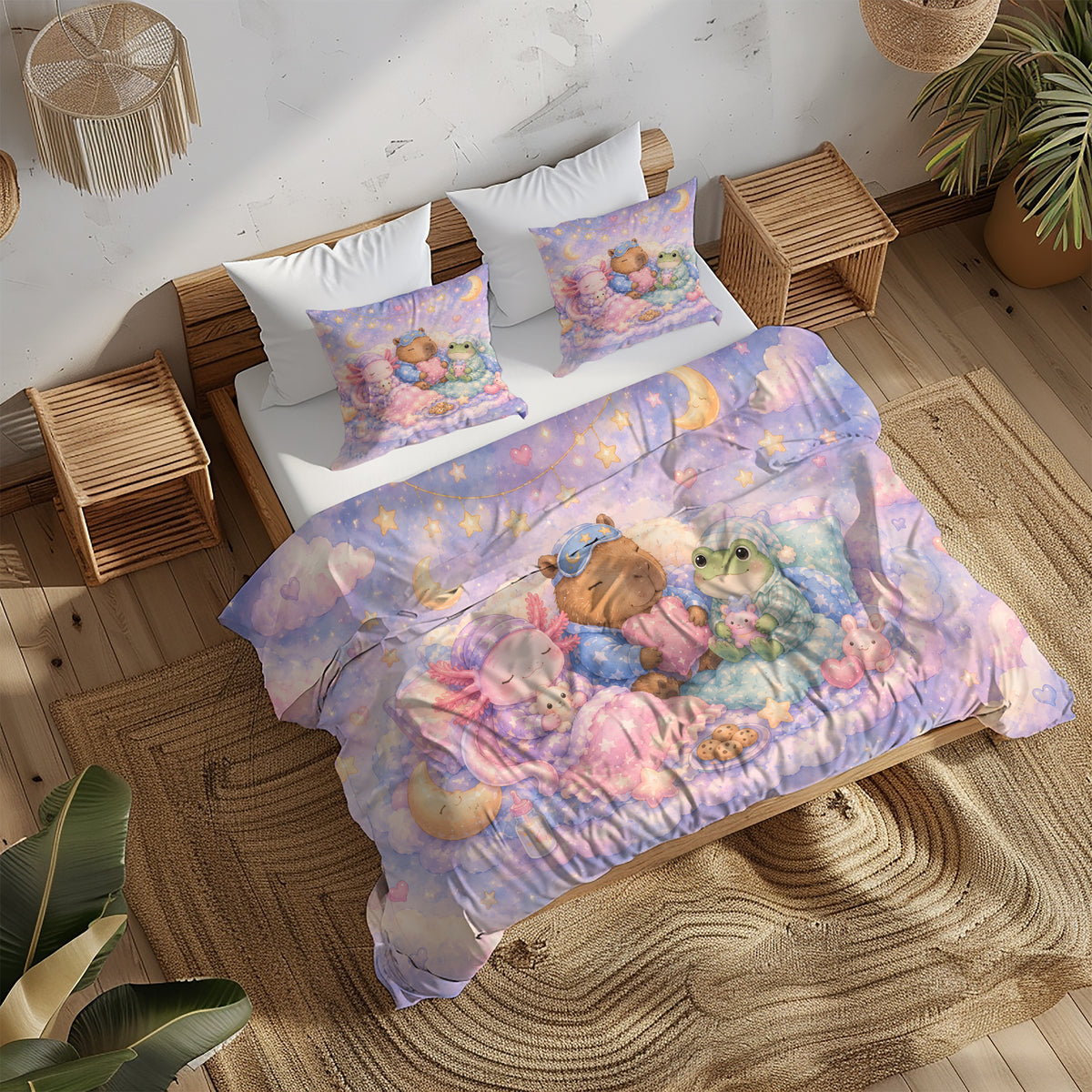 Axolotl Capybara Frog Duvet Cover Set - Print 32