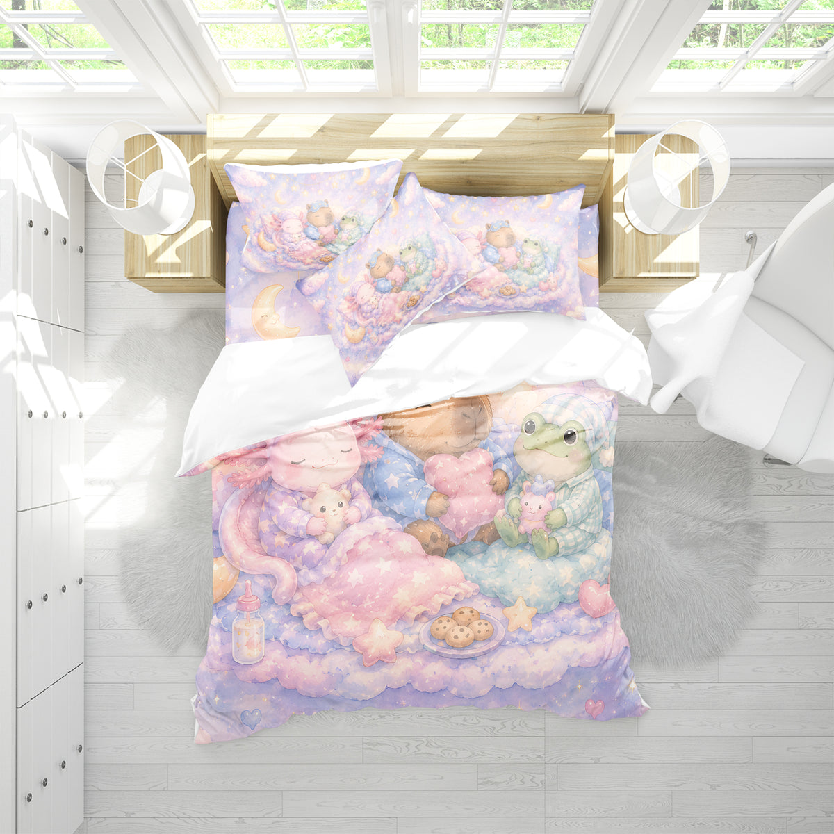 Axolotl Capybara Frog Duvet Cover Set - Print 35