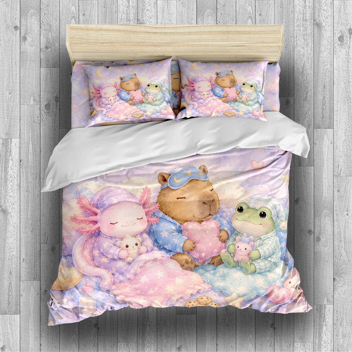 Axolotl Capybara Frog Duvet Cover Set - Print 31