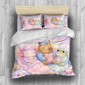 Axolotl Capybara Frog Duvet Cover Set - Print 31