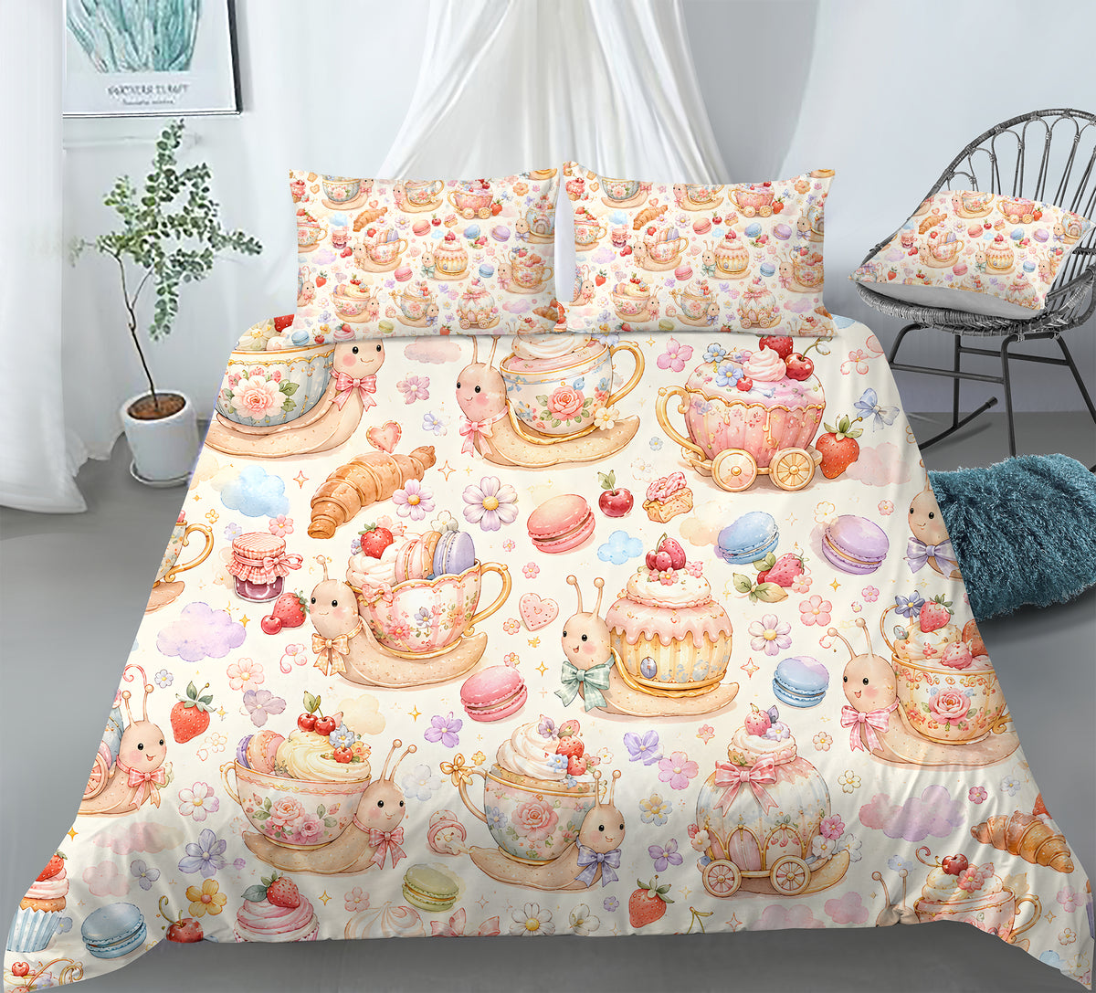 Cute Snail Duvet Cover Set - Print 15