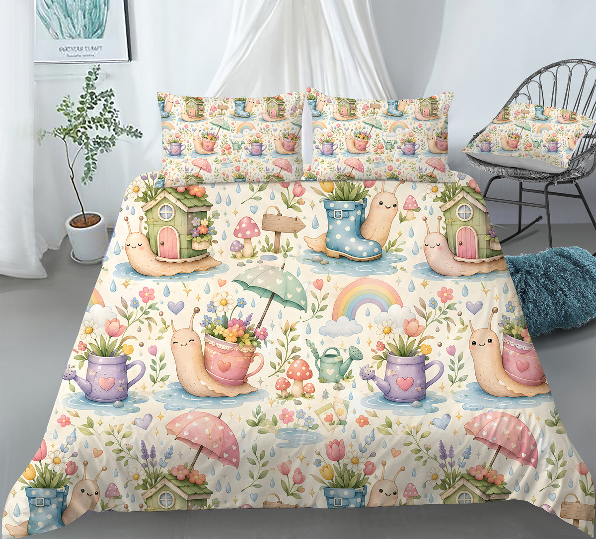 Cute Snail Duvet Cover Set - Print 33