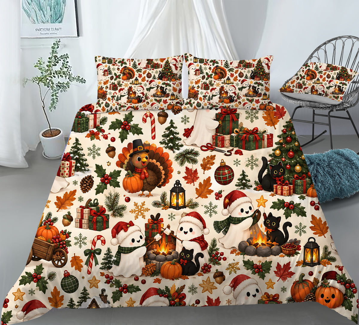 Halloween Thanksgiving Christmas Duvet Cover Set - Print 3