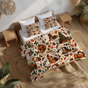 Halloween Thanksgiving Christmas Duvet Cover Set - Print 2