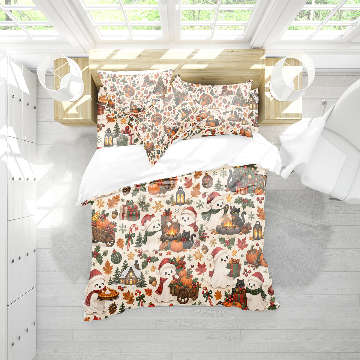 Halloween Thanksgiving Christmas Duvet Cover Set - Print 5