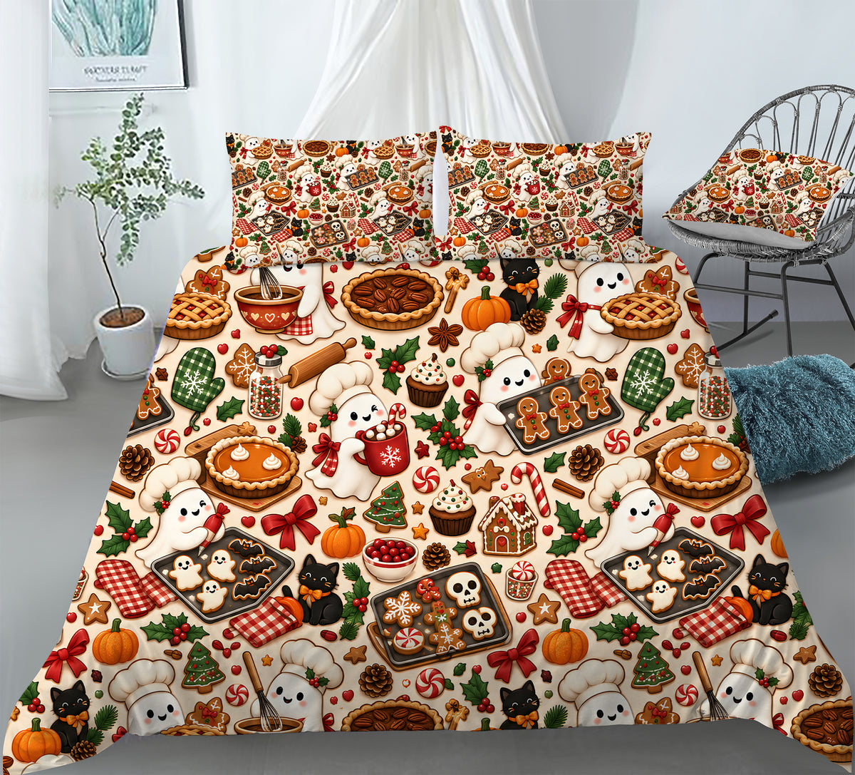 Halloween Thanksgiving Christmas Duvet Cover Set - Print 9