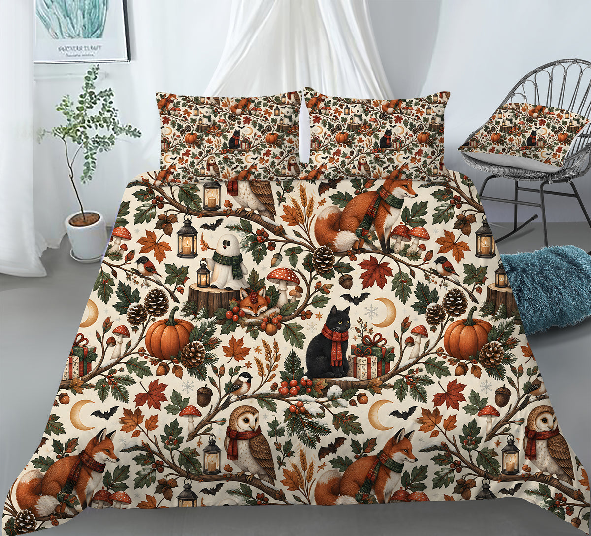 Halloween Thanksgiving Christmas Duvet Cover Set - Print 15