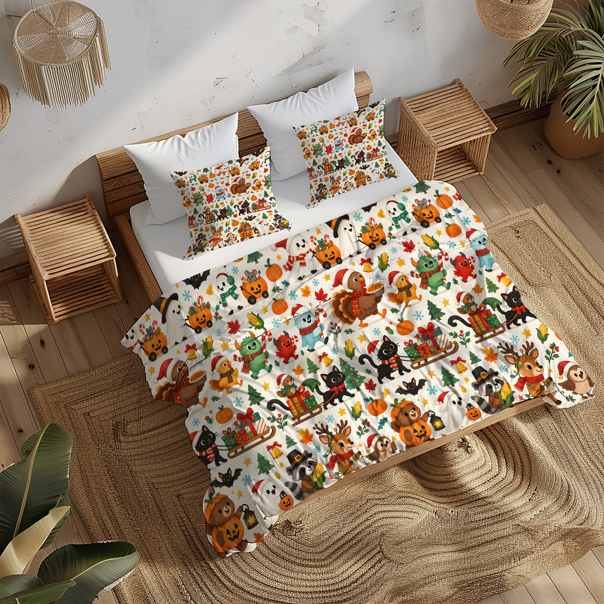Halloween Thanksgiving Christmas Duvet Cover Set - Print 26