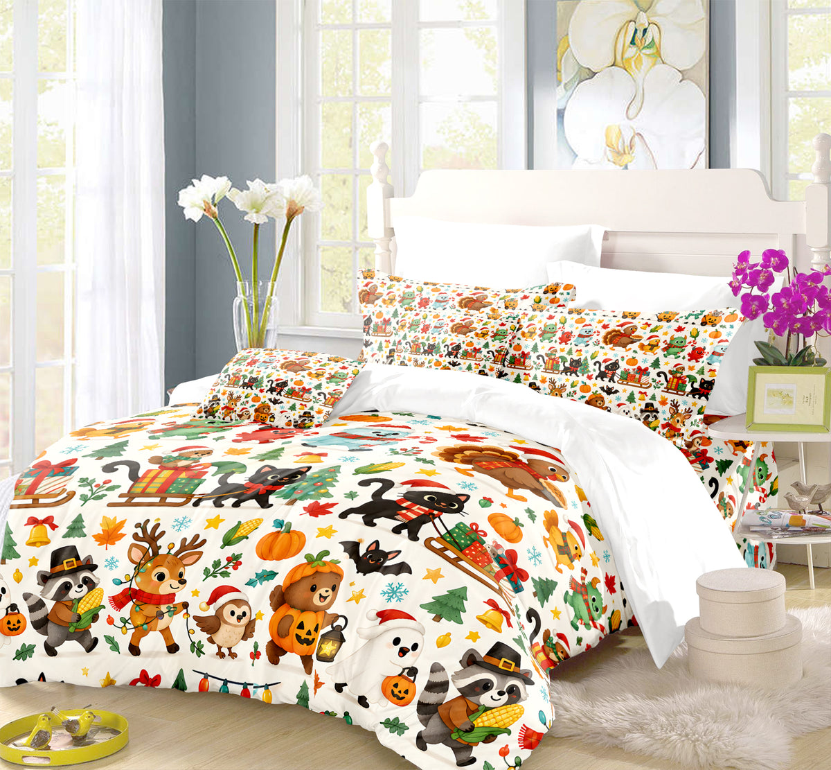 Halloween Thanksgiving Christmas Duvet Cover Set - Print 30