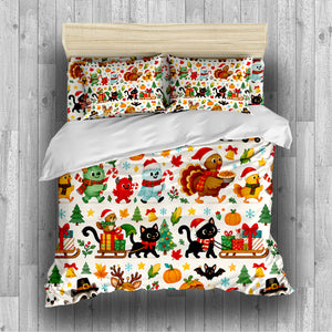 Halloween Thanksgiving Christmas Duvet Cover Set - Print 25