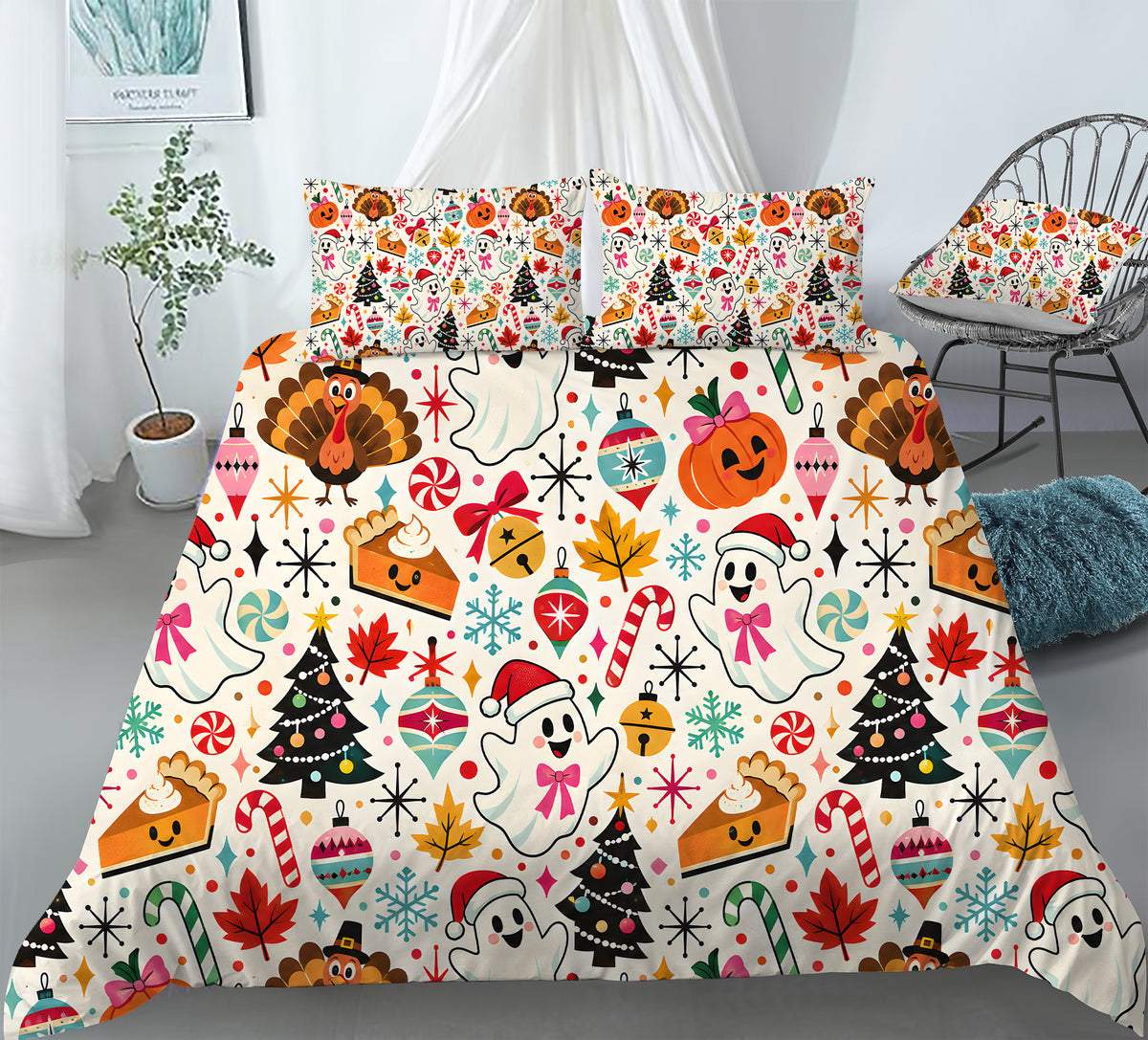 Halloween Thanksgiving Christmas Duvet Cover Set - Print 33