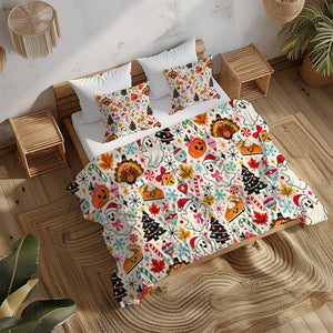 Halloween Thanksgiving Christmas Duvet Cover Set - Print 32