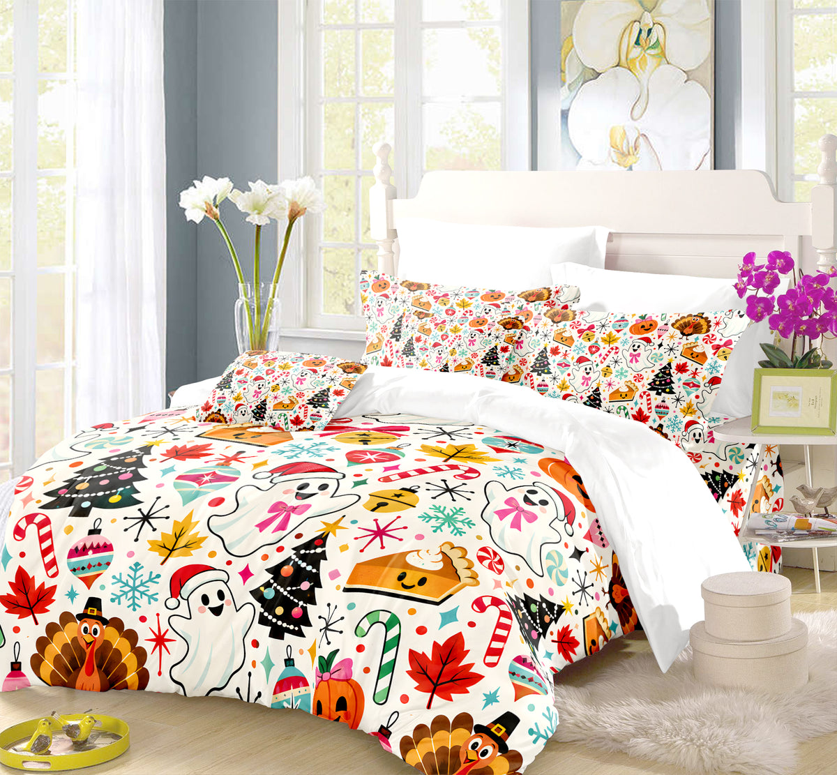 Halloween Thanksgiving Christmas Duvet Cover Set - Print 36
