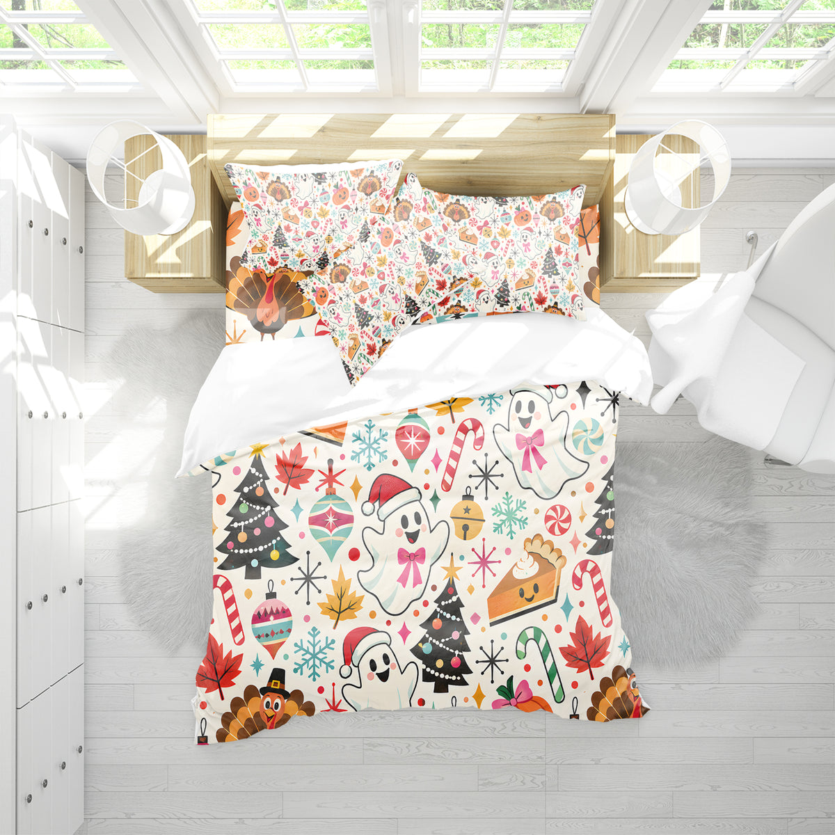 Halloween Thanksgiving Christmas Duvet Cover Set - Print 35