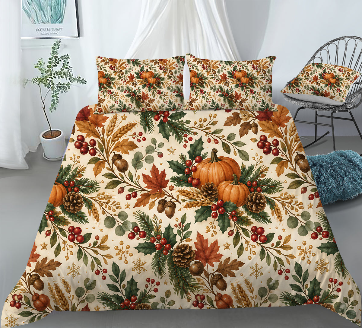 Fall Harvest & Christmas Duvet Cover Set - Print 3