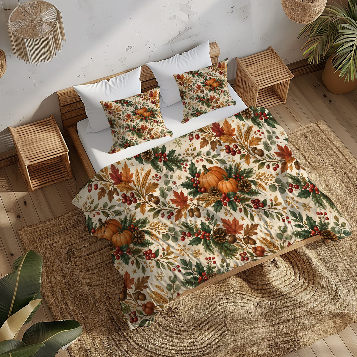 Fall Harvest & Christmas Duvet Cover Set - Print 2