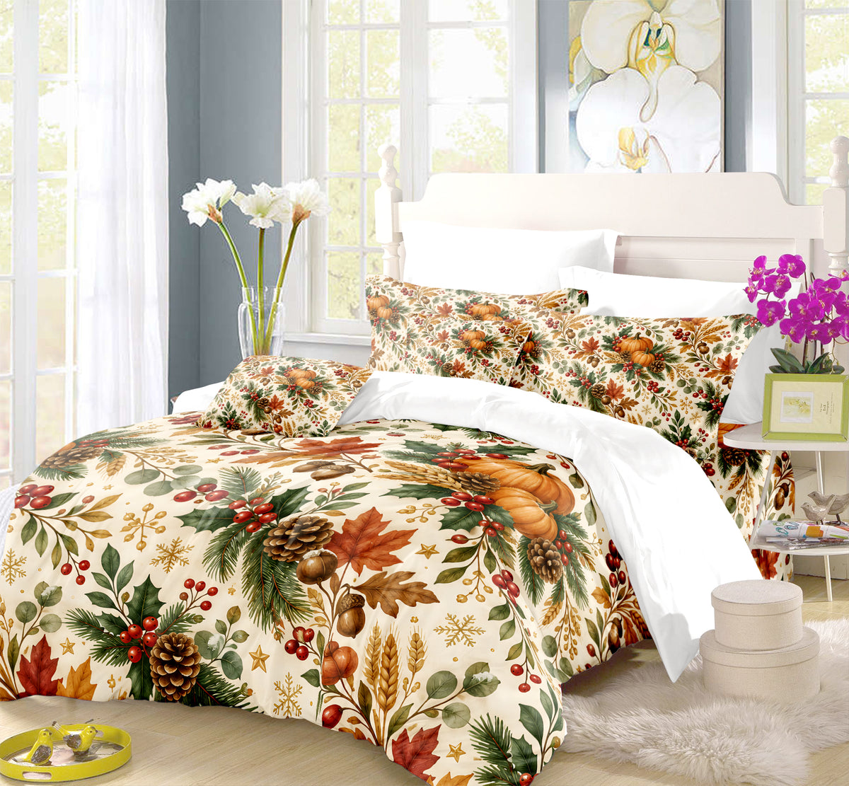 Fall Harvest & Christmas Duvet Cover Set - Print 6