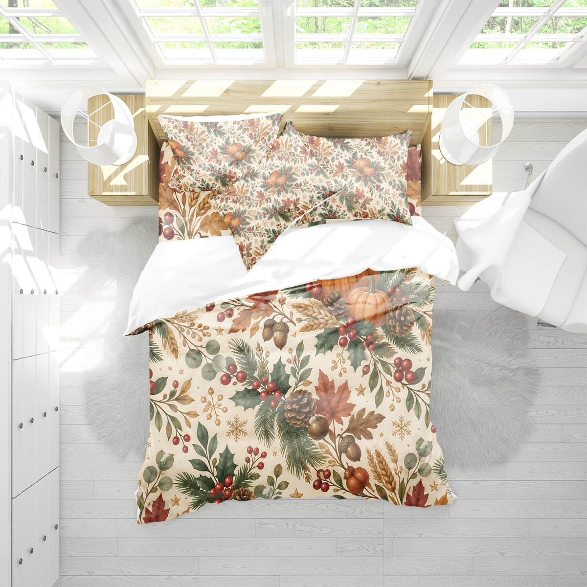 Fall Harvest & Christmas Duvet Cover Set - Print 5