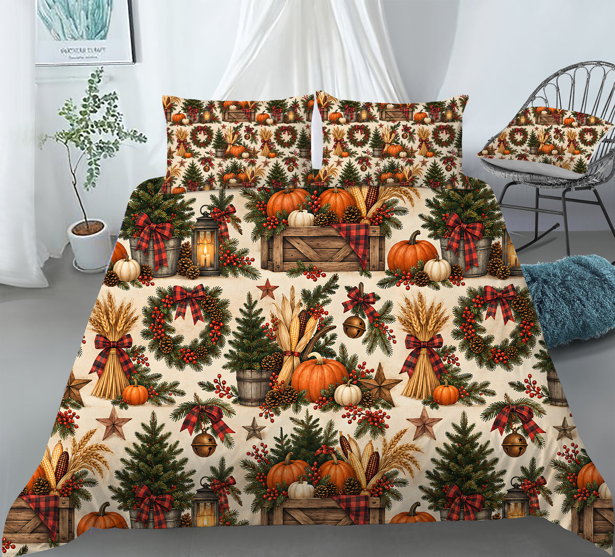 Fall Harvest & Christmas Duvet Cover Set - Print 15