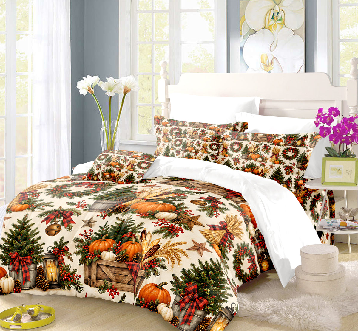 Fall Harvest & Christmas Duvet Cover Set - Print 18