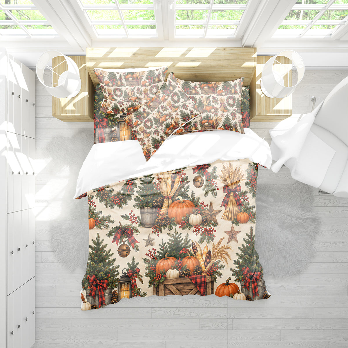 Fall Harvest & Christmas Duvet Cover Set - Print 17