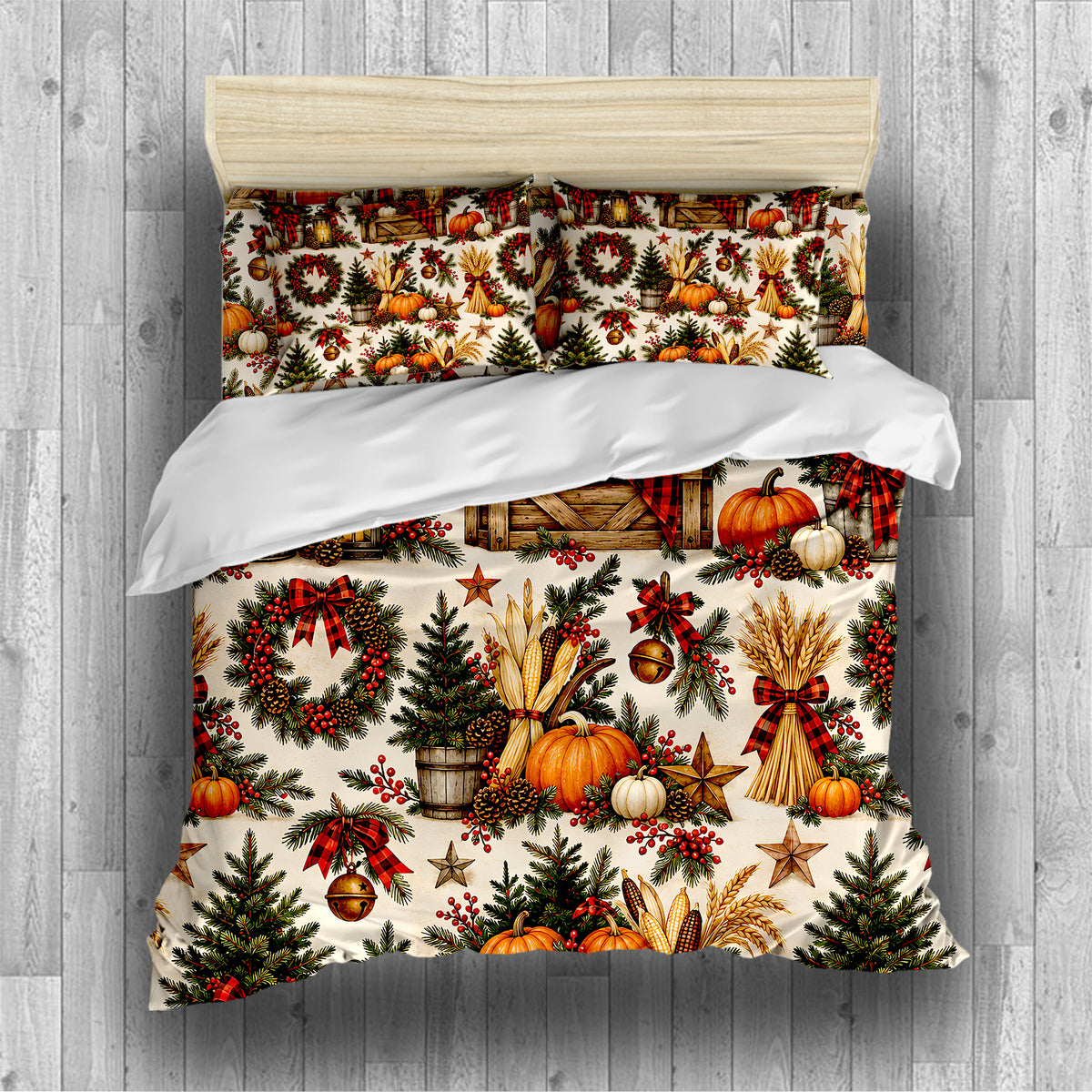 Fall Harvest & Christmas Duvet Cover Set - Print 13