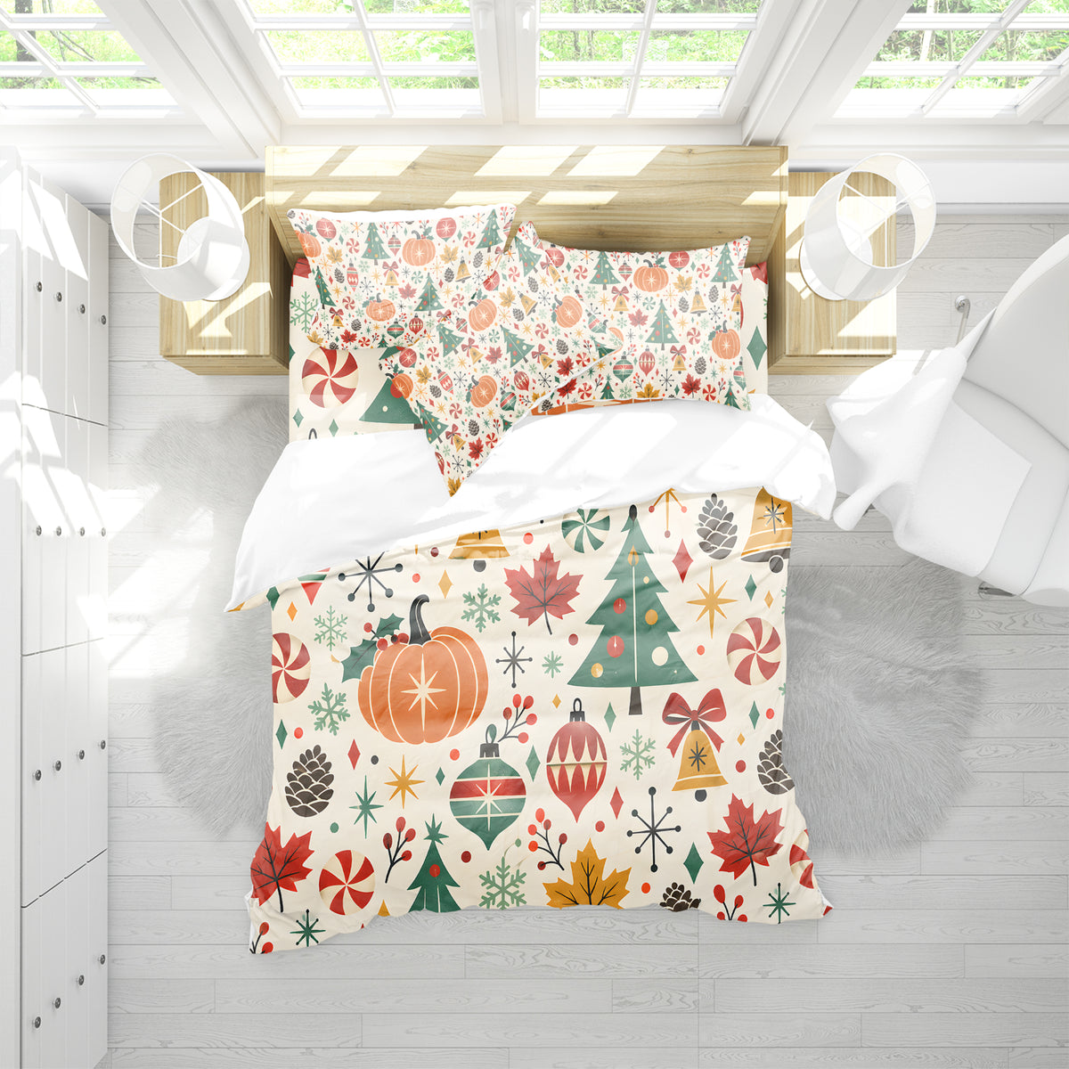 Fall Harvest & Christmas Duvet Cover Set - Print 23