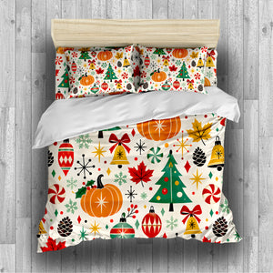 Fall Harvest & Christmas Duvet Cover Set - Print 19