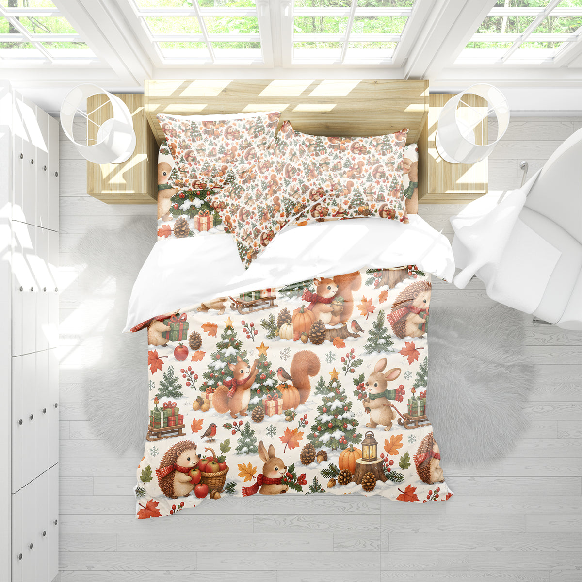 Fall Harvest & Christmas Duvet Cover Set - Print 35